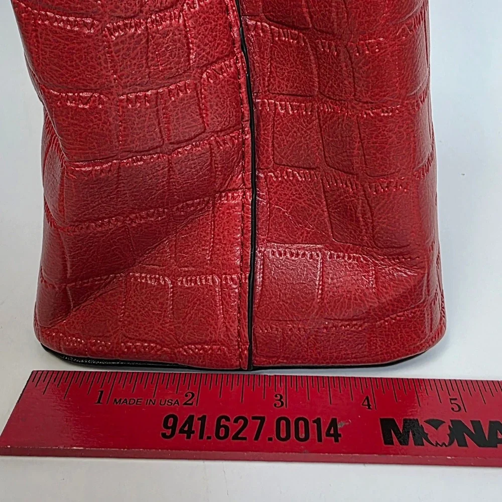 Red Crocodile Embossed Vegan Leather Bucket Bag Top Handle Crossbody Bag Gold